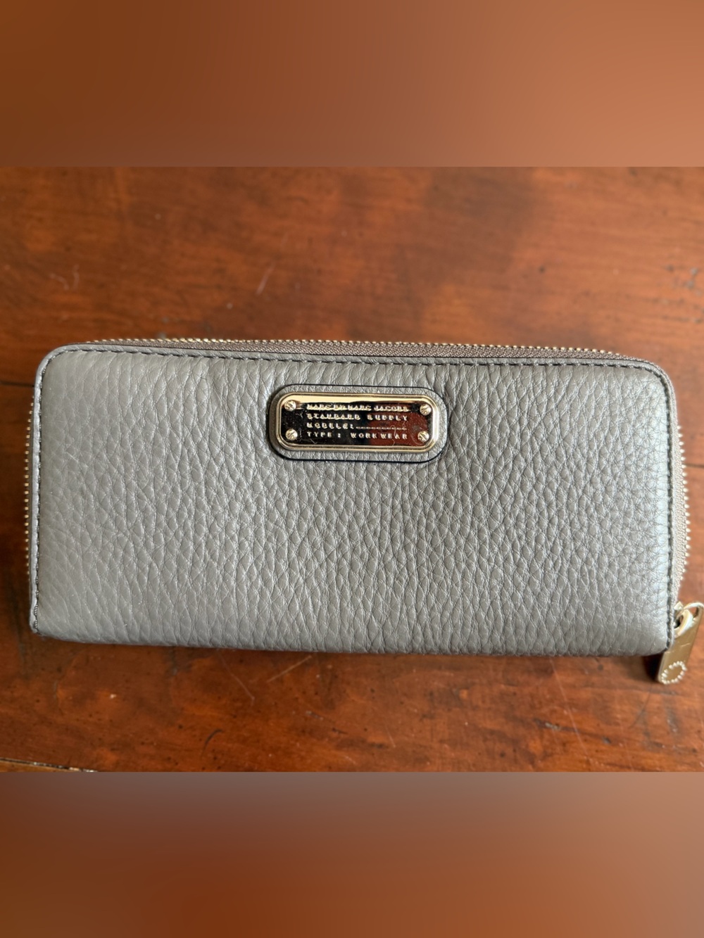 Marc Jacobs Faded Aluminum Leather Zip Wallet with Silver-Tone Hardware